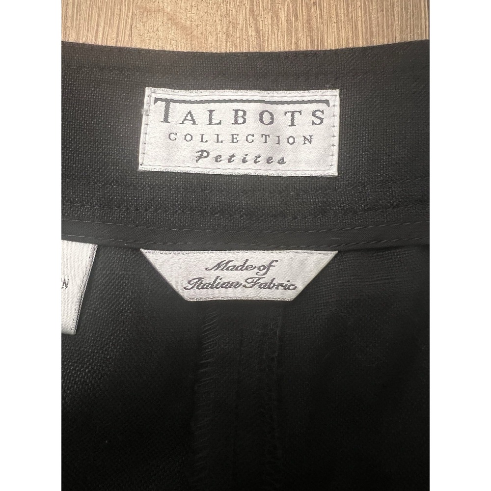 Talbots Petite Black Dress Pants Lace Trim Lined Cotton Linen Blend Sz 4 - Picture 6 of 12